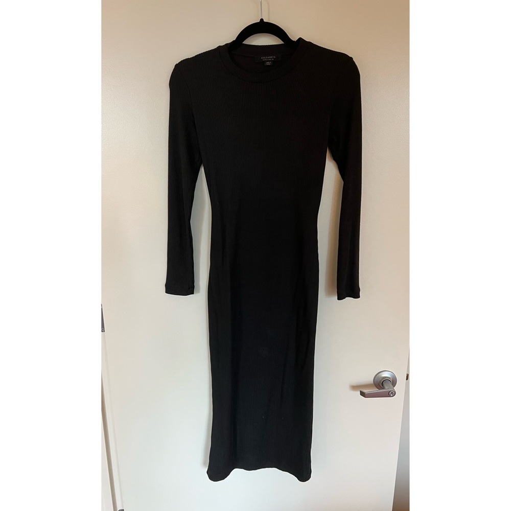 AllSaints black, ribbed knit, backless dress never worn
